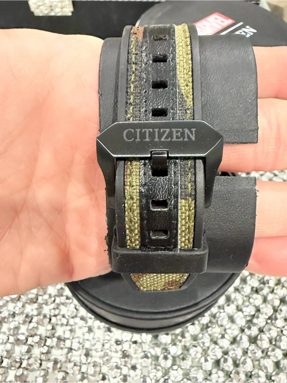 Citizen Men's Black and Olive Green Nylon-Trim Strap Watch